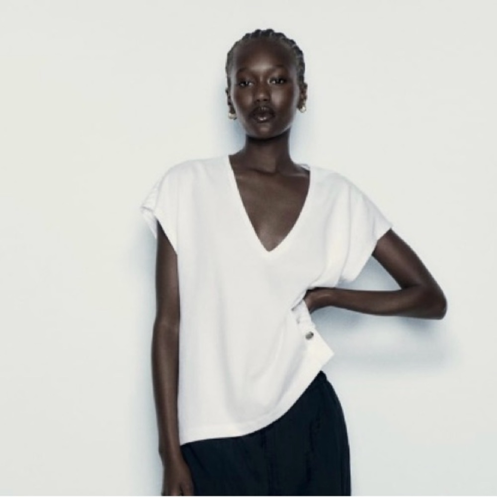 Zara White Buttoned Poplin Top Tee Shirt - Picture 1 of 3